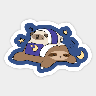 Sleepy Pug and Sloth Sticker